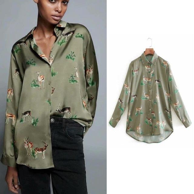 ezy2find Army Green / M women satin blouse long sleeve zebra print shirts vintage office ladies tops femme chandails za 2020 fashion blusa de mujer ins