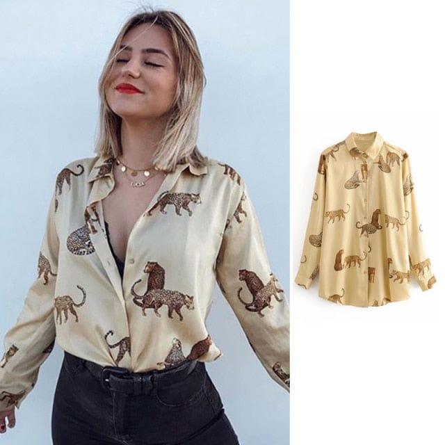 ezy2find Gold / M women satin blouse long sleeve zebra print shirts vintage office ladies tops femme chandails za 2020 fashion blusa de mujer ins