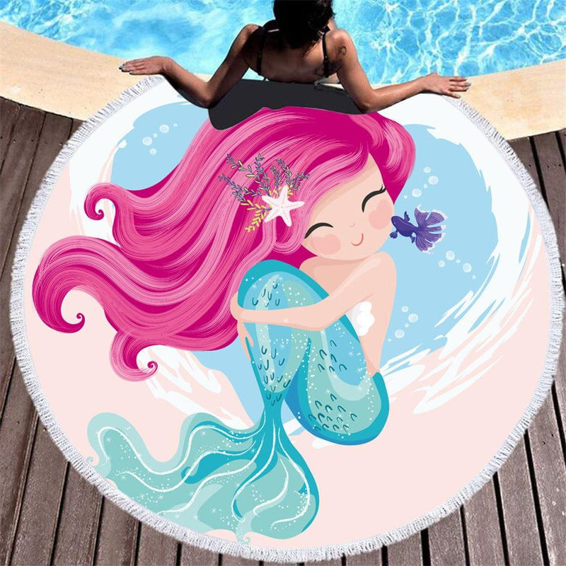 ezy2find Round Beach towel C11 / 150X150cm Cartoon pink mermaid microfiber round beach towel