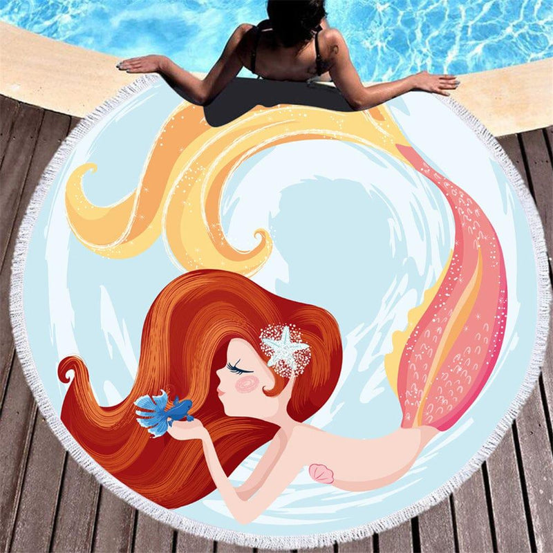 ezy2find Round Beach towel C13 / 150X150cm Cartoon pink mermaid microfiber round beach towel