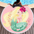 ezy2find Round Beach towel C14 / 150X150cm Cartoon pink mermaid microfiber round beach towel