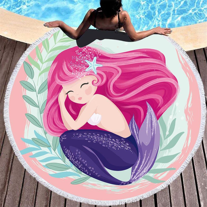 ezy2find Round Beach towel C16 / 150X150cm Cartoon pink mermaid microfiber round beach towel