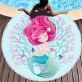 ezy2find Round Beach towel C3 / 150X150cm Cartoon pink mermaid microfiber round beach towel