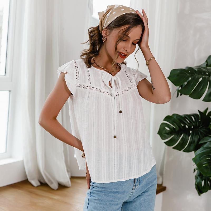 ezy2find summer tops White / S Cotton White Short-sleeved Blouse Casual Loose Summer Women Tops Fashion Holiday Button Lady Blouse