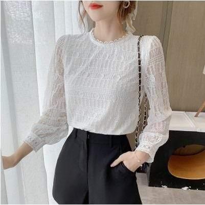 ezy2find Women's Shirts 18 Style / S Bowknot Chiffon Shirt Women'S Lotus Leaf Floral Korean Version Of The Wild Long-Sleeved Lace-Up Shirt