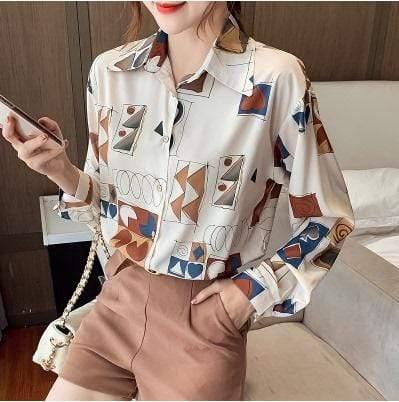 ezy2find Women's Shirts 6 Style / S Bowknot Chiffon Shirt Women'S Lotus Leaf Floral Korean Version Of The Wild Long-Sleeved Lace-Up Shirt
