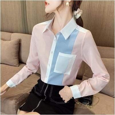 ezy2find Women's Shirts 9 Style / S Bowknot Chiffon Shirt Women'S Lotus Leaf Floral Korean Version Of The Wild Long-Sleeved Lace-Up Shirt