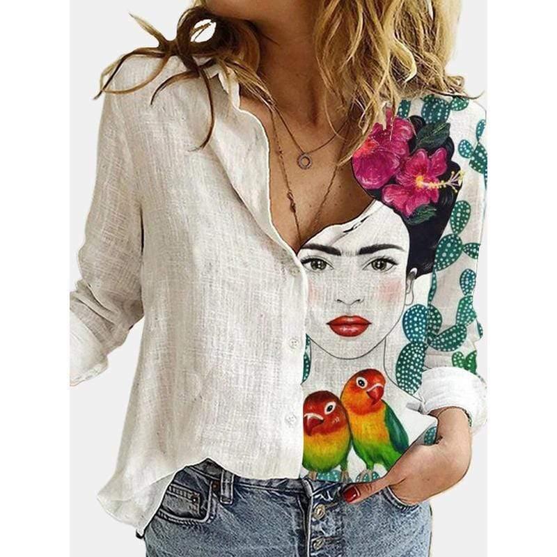 ezy2find Women's Shirts A / S Women's Autumn And Winter New Positioning Printing Long-Sleeved Buttoned Professional Shirt