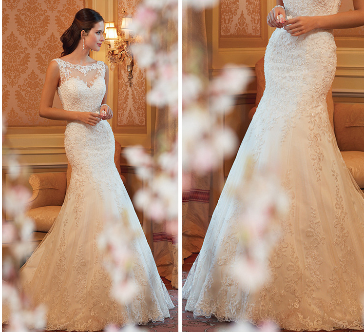 Fishtail Wedding Dress Sleeveless Lace Evening Dress
