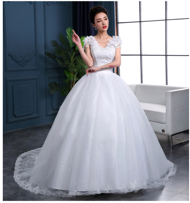 Large Trailing Lace Lace Tie Wedding Dress Slim And Slim