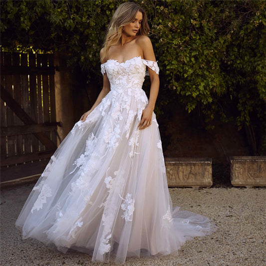 Lace Wedding Dresses Off The Shoulder Appliques A-Line Bride Dress Princess Wedding Gown Bridal Dress