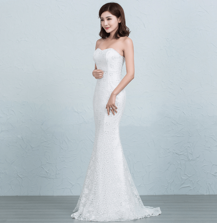 Sequined lace waist fishtail wedding dress