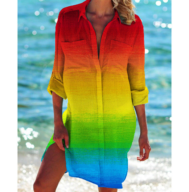 Women's Vacation Beach Bikini Jacket Printed Shirt