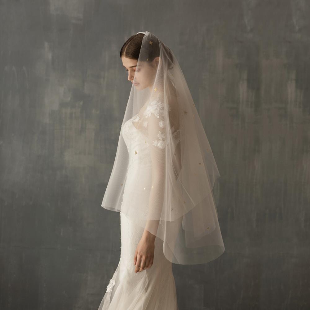 Star Style Hand Sewn Metal Combed Bridal Veil