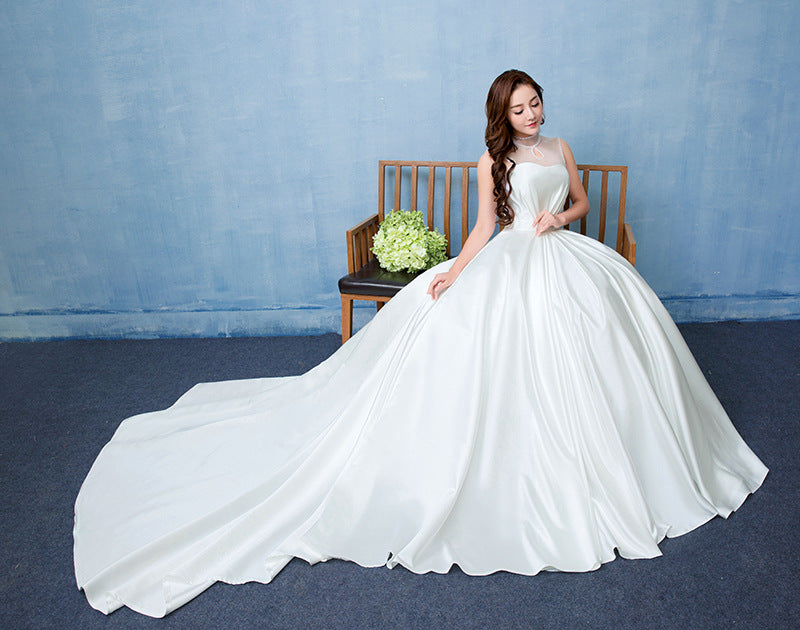 2021 wedding dress bride married Korean version of the satin big tail studio wedding dress