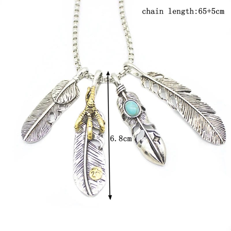 Vintage Long Necklace Men Eagle Claw Feather Pendant Male Necklaces Leaf Boho Summer Jewelry