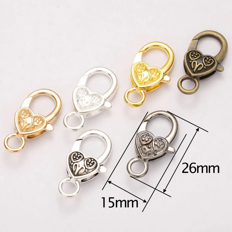 10pcs/lot 26x15MM Lobster Clasp Hooks Heart Keychain Clasps Bracelet Chain Accessory for Jewelry Making Components Wholesale DIY