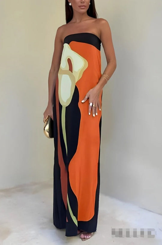 Women's Fashion Casual Avocado Print Tube Top Dress