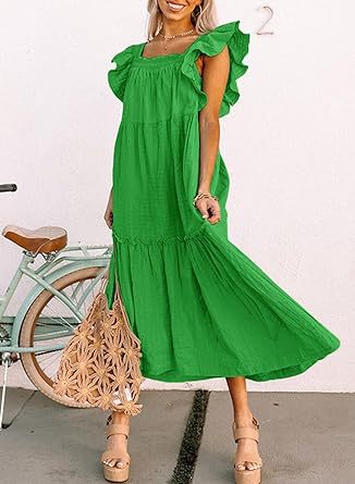 Women's Square Collar Off-the-shoulder Pleated Dress