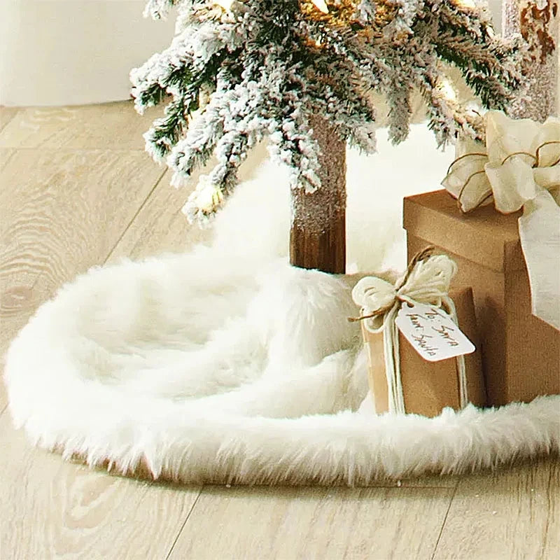 Large Christmas Tree Skirt Ornament White Plush Fur Xmas Tree Base Mat Covers 2023 Merry Christmas Decoration for Home New Year
