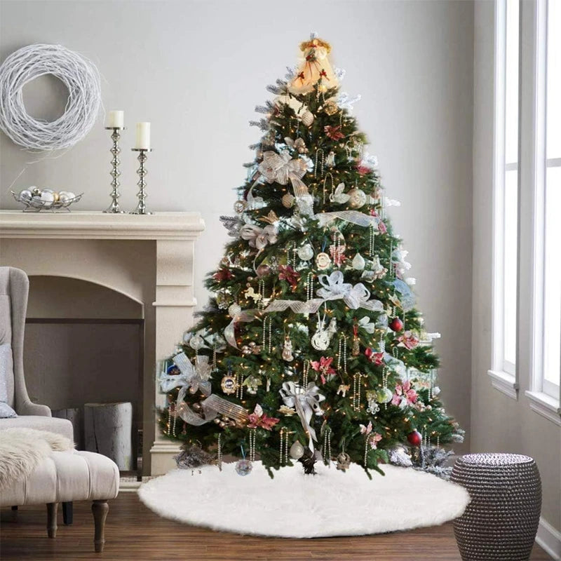 Large Christmas Tree Skirt Ornament White Plush Fur Xmas Tree Base Mat Covers 2023 Merry Christmas Decoration for Home New Year