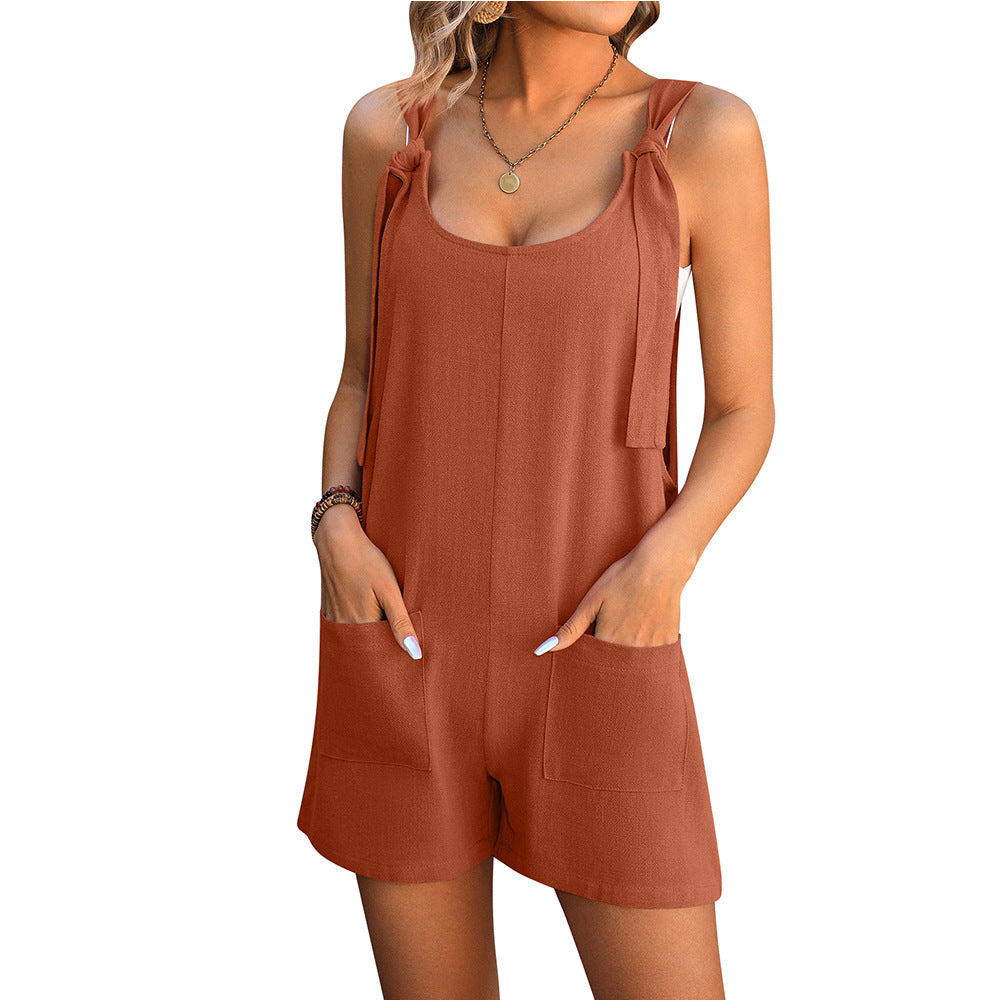 Summer Shorts Jumpsuit With Pockets Fashion Beach Straight Overall Pants Womens Clothing