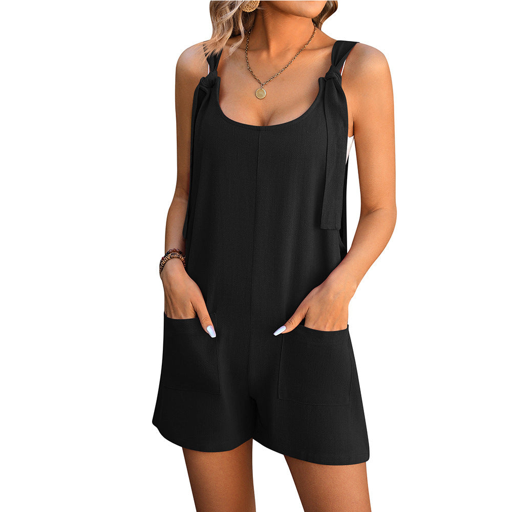 Summer Shorts Jumpsuit With Pockets Fashion Beach Straight Overall Pants Womens Clothing