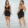 eszy2find 0 Black / 2XL Perspective Nightclub Hot Diamond Sling Irregular Dress