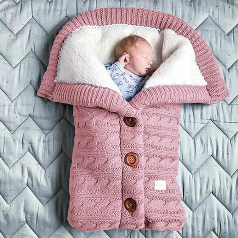 eszy2find baby pram blanket Pink Baby Hooded Swaddle Knit Wrap Blanket Warm Pram Pushchair Stroller Sleeping Bag