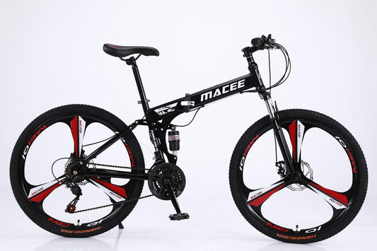 eszy2find Bike Black 24in Folding Mountain Bike Shimanos 21 Speed Bicycle Full Suspension MTB Bikes