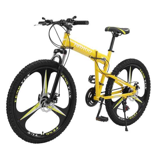 eszy2find Bike Yellow 26 Inch Full Suspension Mountain Bike 21 Speed Folding Bike Non-slip Bike