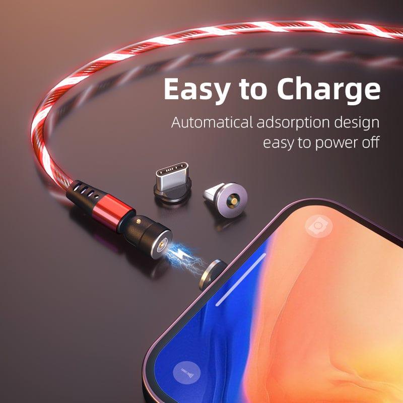eszy2find fast loader cable 540 Rotate Luminous Magnetic Cable 3A Fast Charging Mobile Phone Charge Cable For LED Micro USB Type C For I Phone Cable
