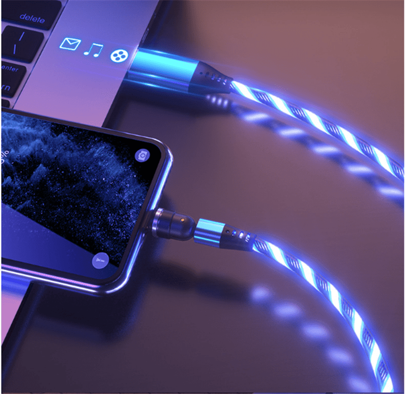 eszy2find fast loader cable 540 Rotate Luminous Magnetic Cable 3A Fast Charging Mobile Phone Charge Cable For LED Micro USB Type C For I Phone Cable