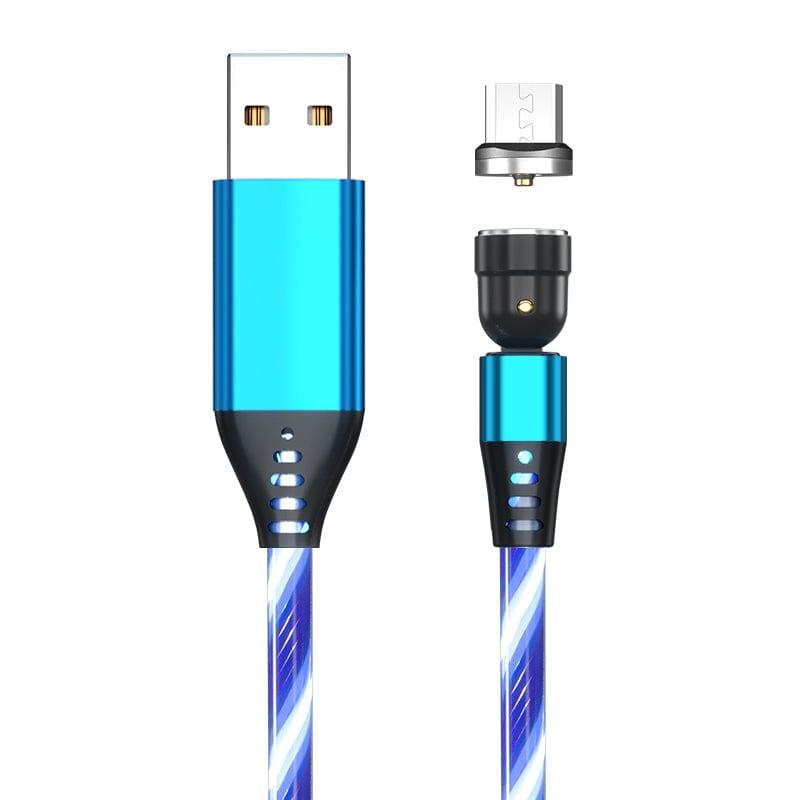eszy2find fast loader cable Blue / Android / 2M 540 Rotate Luminous Magnetic Cable 3A Fast Charging Mobile Phone Charge Cable For LED Micro USB Type C For I Phone Cable