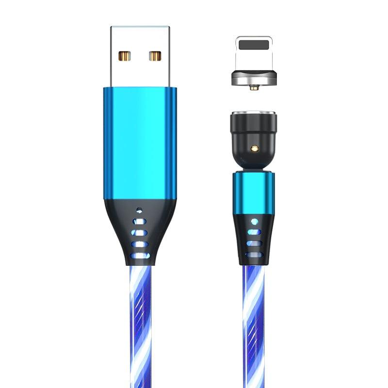 eszy2find fast loader cable Blue / Apple / 2M 540 Rotate Luminous Magnetic Cable 3A Fast Charging Mobile Phone Charge Cable For LED Micro USB Type C For I Phone Cable