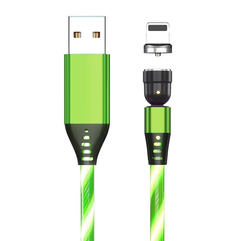 eszy2find fast loader cable Green / Apple / 2M 540 Rotate Luminous Magnetic Cable 3A Fast Charging Mobile Phone Charge Cable For LED Micro USB Type C For I Phone Cable