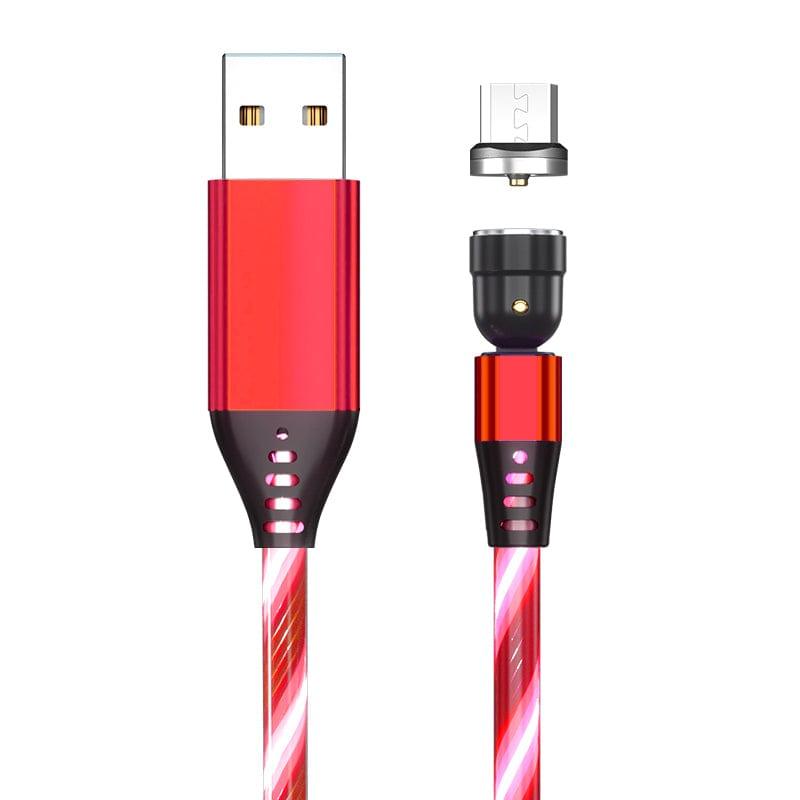 eszy2find fast loader cable Red / Android / 1M 540 Rotate Luminous Magnetic Cable 3A Fast Charging Mobile Phone Charge Cable For LED Micro USB Type C For I Phone Cable