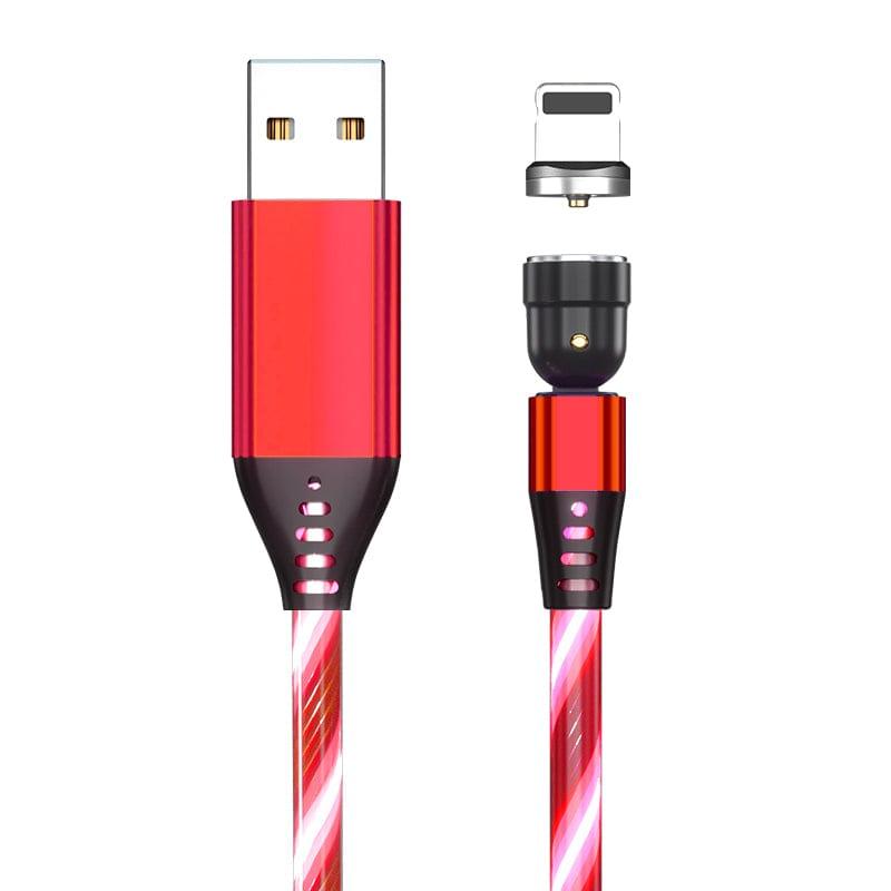 eszy2find fast loader cable Red / Apple / 1M 540 Rotate Luminous Magnetic Cable 3A Fast Charging Mobile Phone Charge Cable For LED Micro USB Type C For I Phone Cable
