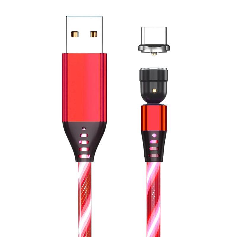 eszy2find fast loader cable Red / Type c / 1M 540 Rotate Luminous Magnetic Cable 3A Fast Charging Mobile Phone Charge Cable For LED Micro USB Type C For I Phone Cable