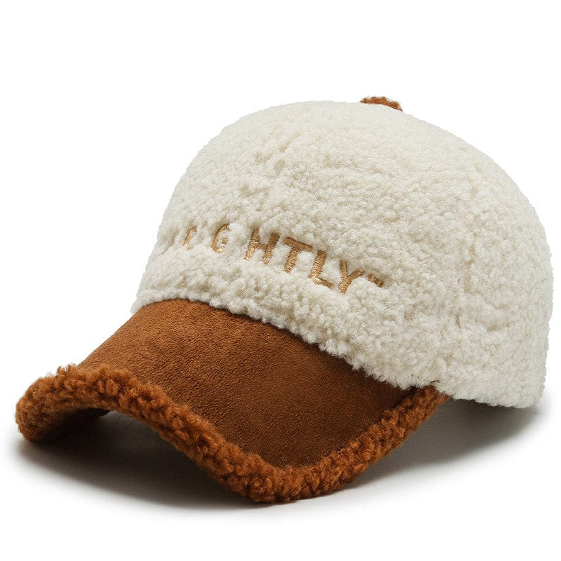 eszy2find Lamb Plush Winter Hat Children's Warm Co White with brown / adjustable Lamb Plush Winter Hat Children's Warm Color Combination Fashion Versatile