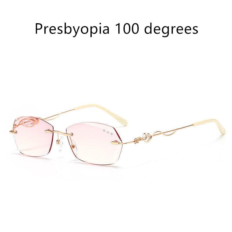 eszy2find sun glasses 100 degree Frameless Diamond Anti-blue Reading Glasses