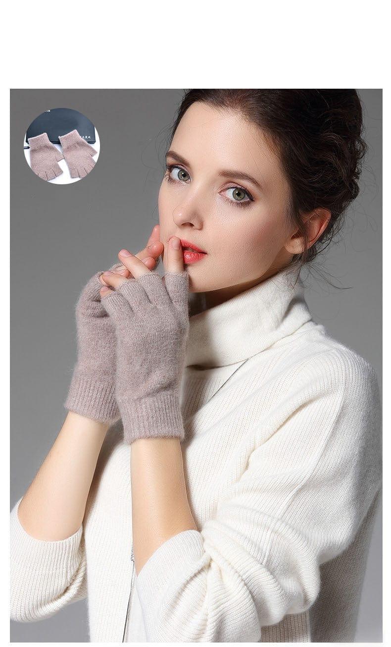 eszy2find winter gloves Beige / One size Wool half finger gloves
