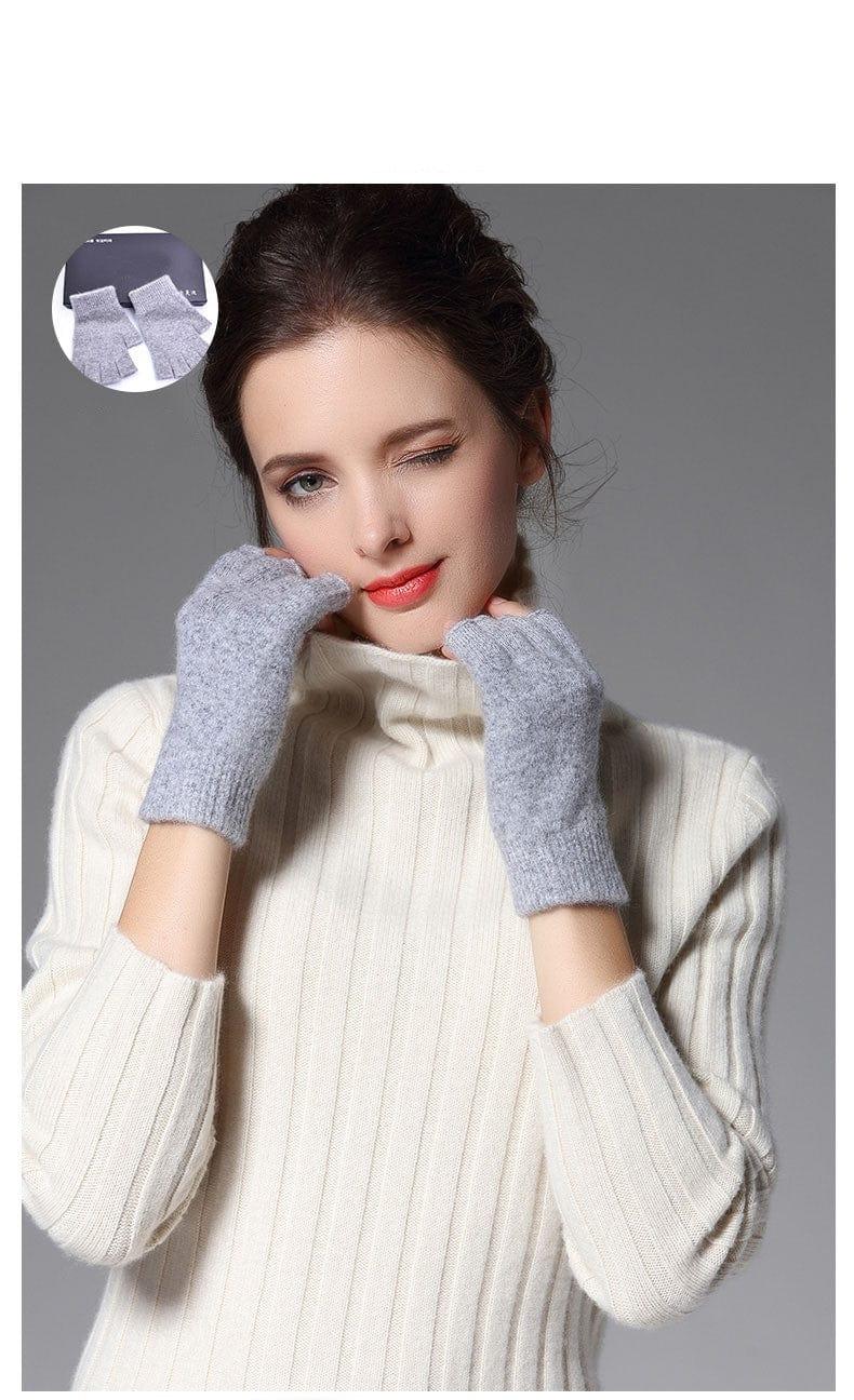 eszy2find winter gloves Light Grey / One size Wool half finger gloves