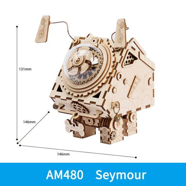 eszy2find Wooden Puzzle AM480 Robotime ROKR Robot Steampunk Music Box 3D Wooden Puzzle Assembled Model Building Kit Toys For Children Birthday Gift