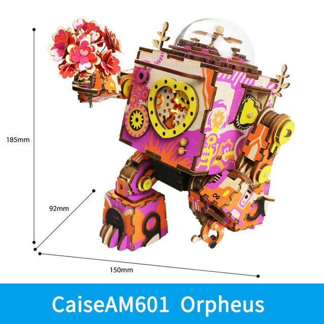 eszy2find Wooden Puzzle CaiseAM601 Robotime ROKR Robot Steampunk Music Box 3D Wooden Puzzle Assembled Model Building Kit Toys For Children Birthday Gift
