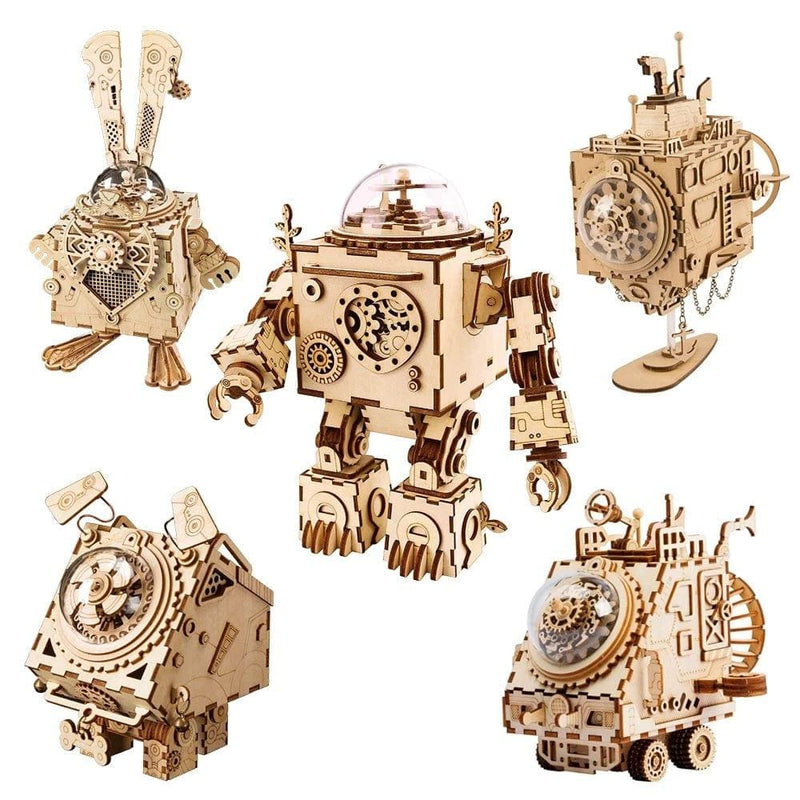 eszy2find Wooden Puzzle Robotime ROKR Robot Steampunk Music Box 3D Wooden Puzzle Assembled Model Building Kit Toys For Children Birthday Gift