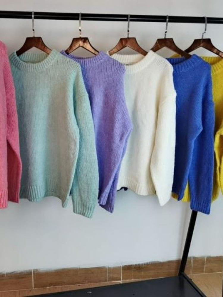 ezy2find 0 10 Colors Pink Women Sweater Womens Winter Sweaters Pullover Female Knitting Overszie Long Sleeve Loose Knitted Outerwear White