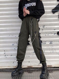 ezy2find 0 Army Green / S Women Cargo Pants 2021 Harem Pants Fashion Punk Pockets Jogger Trousers With Chain Harajuku Elastics High Waist Streetwear