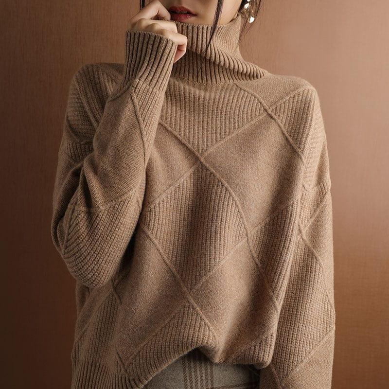 ezy2find 0 Auburn / S / China Cashmere sweater women turtleneck sweater pure color knitted turtleneck pullover 100% pure wool loose large size sweater women
