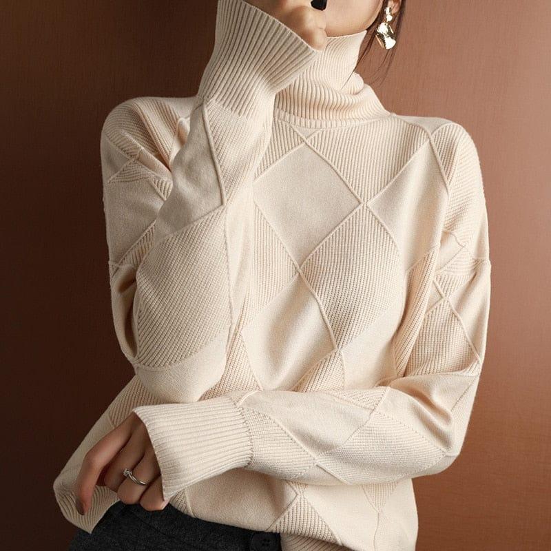 ezy2find 0 Beige / S / China Cashmere sweater women turtleneck sweater pure color knitted turtleneck pullover 100% pure wool loose large size sweater women
